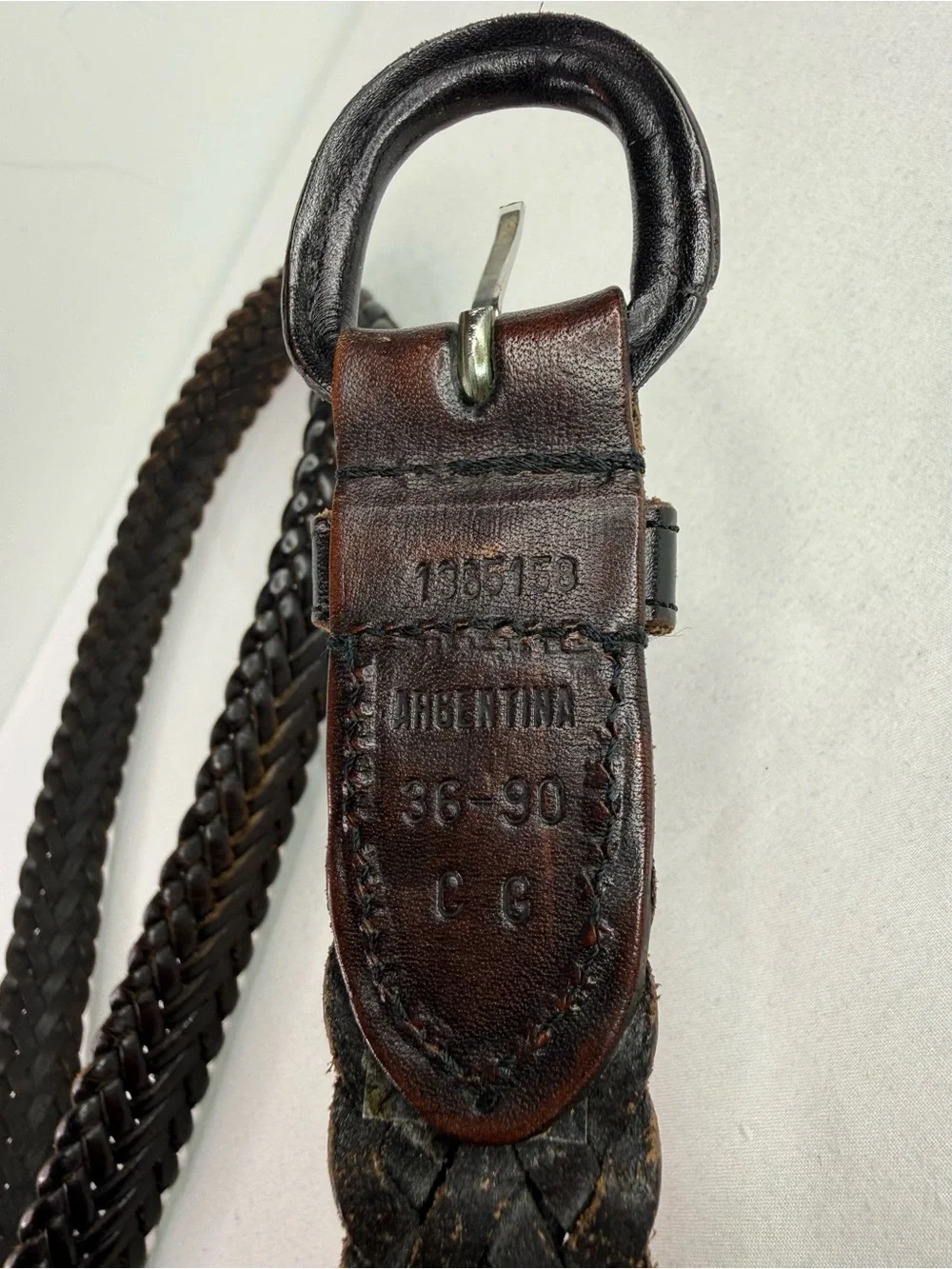 Braided Leather Belt Dark Brown Size 38